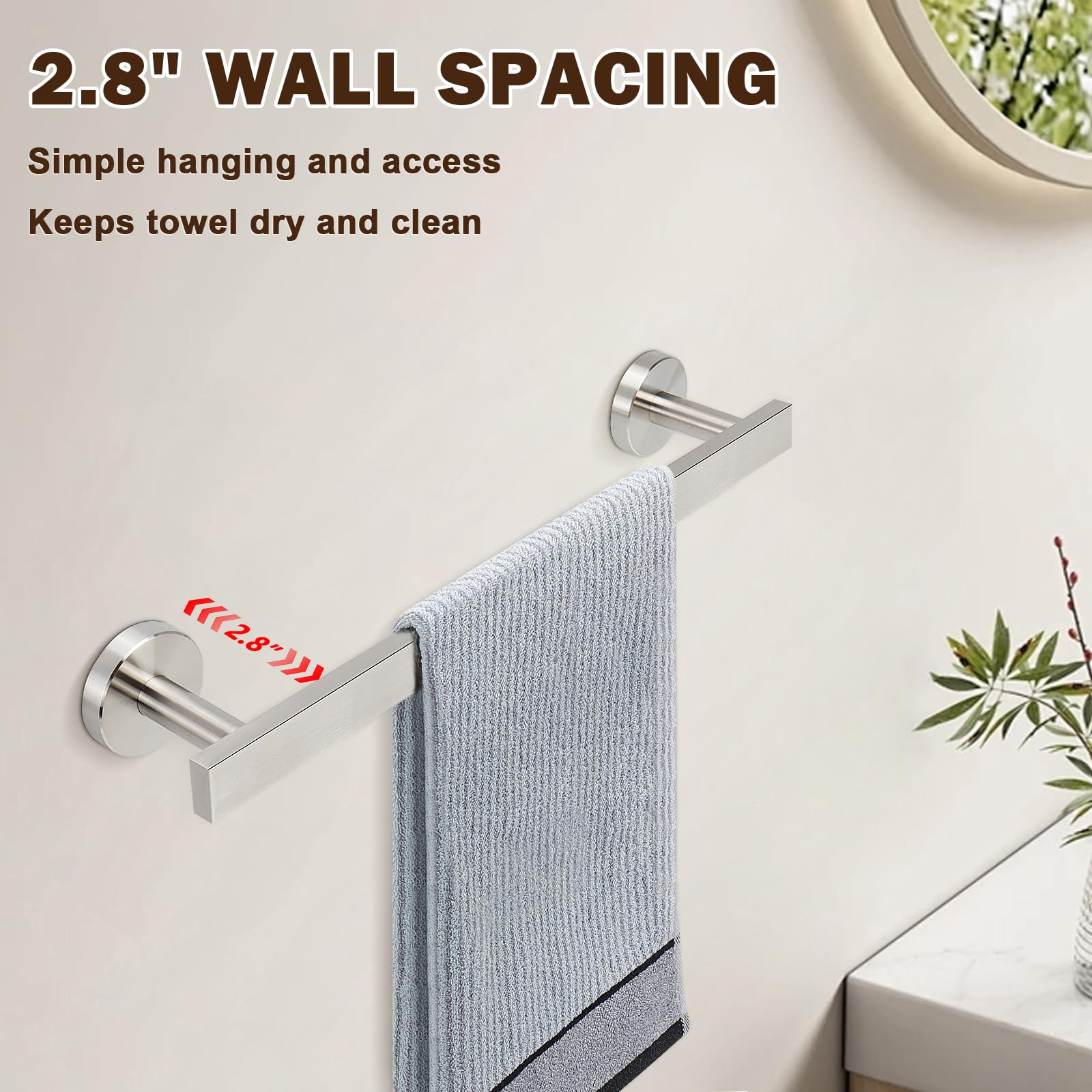 Siyzda Bath Towel Bar, SUS 304 Stainless Steel Towel Rack Holder Wall Mounted, Modern Shower Rod for Bathroom Kitchen Home Decor, 16 Inch (Brushed Nickel)