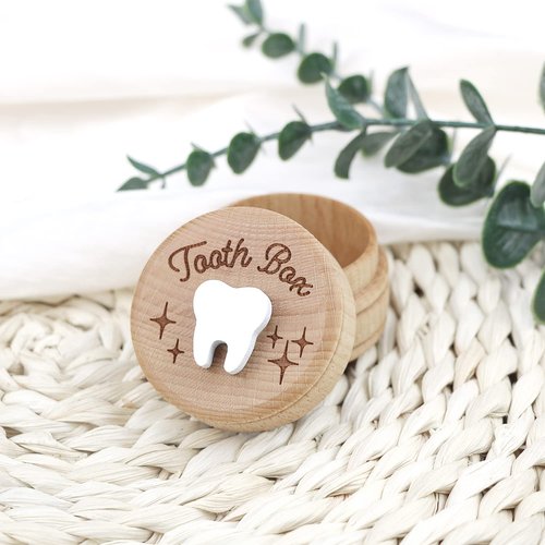 Xunboo Wooden Tooth Fairy Box Dropped Tooth Keepsake Storage Box for Boys and Girls Cute Lost Tooth Holder Toddler Teeth Case (1 Piece)