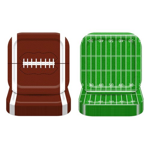 Vanulus 48Pcs Football Party Paper Plates 9 Inch Football Birthday Dinner Plates Disposable Super Sunday Touchdown Square Dessert Plates for Tailgate Party Tableware Supplies