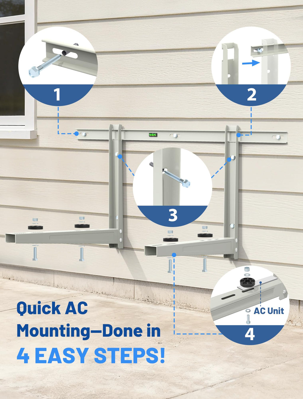 SMOQIO Mini Split Wall Mounting Bracket, Mini Split Brackets for Outside for 6000-36000 BTU Minisplit/Air Conditioner/Heat Pump (Max 550 LBS), Pre-Drilled 16" Holes to Match U.S. Wall Stud Standard