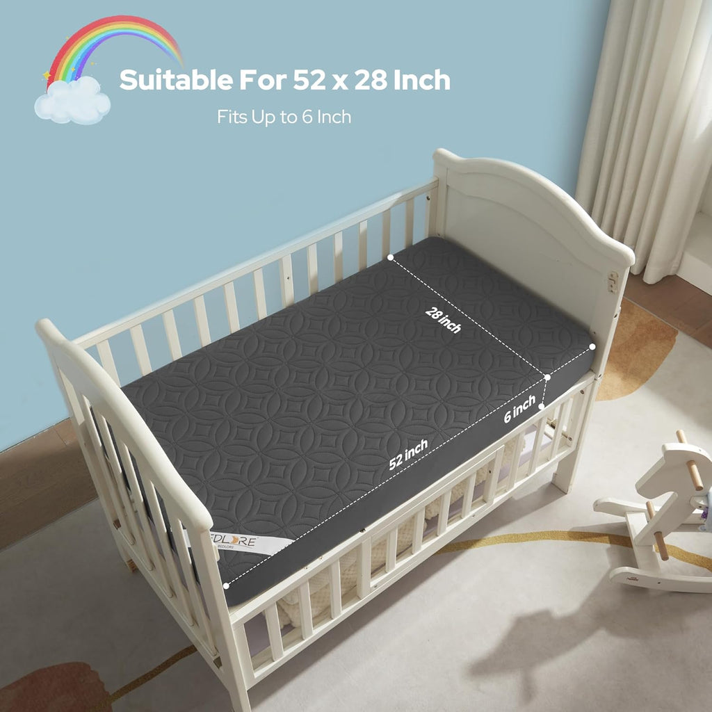 Skiennix Waterproof Crib Mattress Protector - Soft, Breathable & Noiseless 2-Pack | Standard Size (52''x28'', Gray)