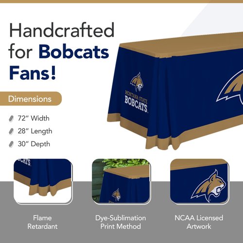 Montana State Bobcats College Sports Printed Table Throw - NCAA Licensed - Polyester - School Tablecloth (Blue, Gold, White) (6' Draped)