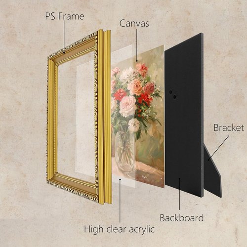 MIEVU Gold Vintage Framed Wall Art - Floral Canvas Prints for Living Room & Bedroom Decor | 11x14in