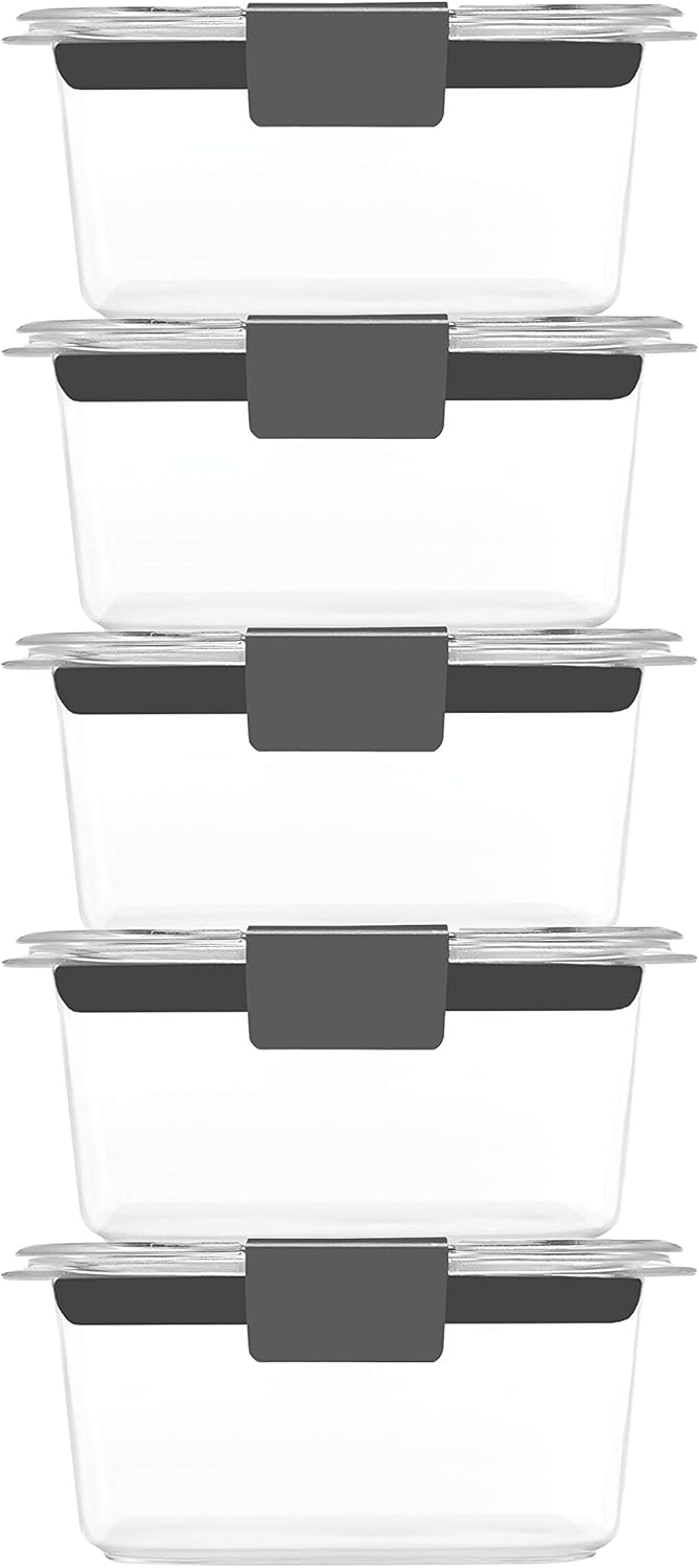 Rubbermaid Brilliance Food Storage Containers - BPA-Free, Leak Proof, 1.3 Cup, 5 Pack, Microwave & Dishwasher Safe
