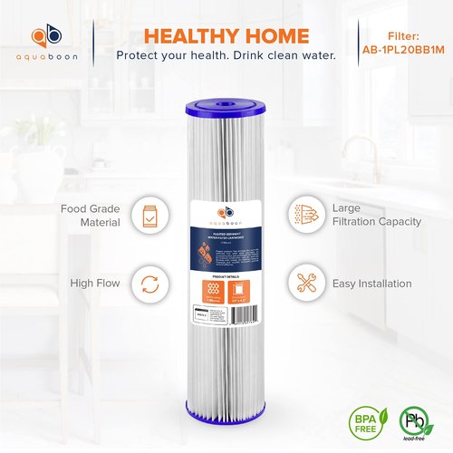 Aquaboon 1 Micron Whole House Pleated Sediment Water Filter Cartridge 20x4.5 Well Filter Replacement Compatible with ECP5-20BB, SPC-45-1005, 2 Pack