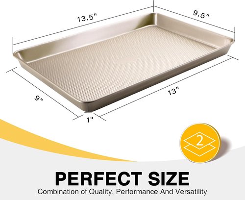 HONGBAKE Quarter Sheet Pans - Nonstick Commercial Baking Sheets with Diamond Texture | 9 x 13 Inches, 2-Pack