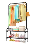 Sakugi Clothes Rack - Clothing Rack with 2-Tier Shoe Rack and Anti-Slip Stopper, Shoe Organizer for Entryway, Bedroom, or Laundry, Black, 29" × 12.2" × 59.3"