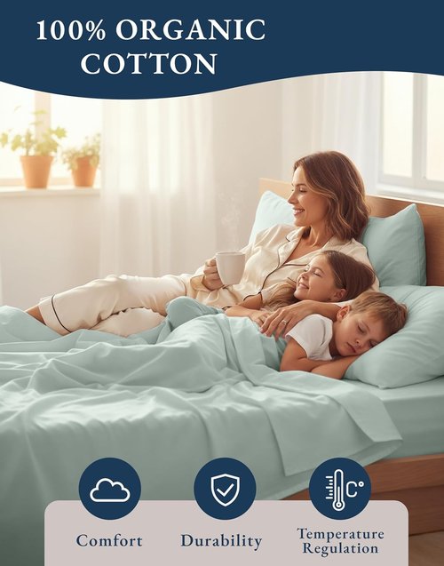 LANE LINEN 100% Organic Cotton California King Sheets Set - Soft, Fade Resistant, Fully Elasticized, Fits Mattresses Up to 15" Deep | Cool Blue