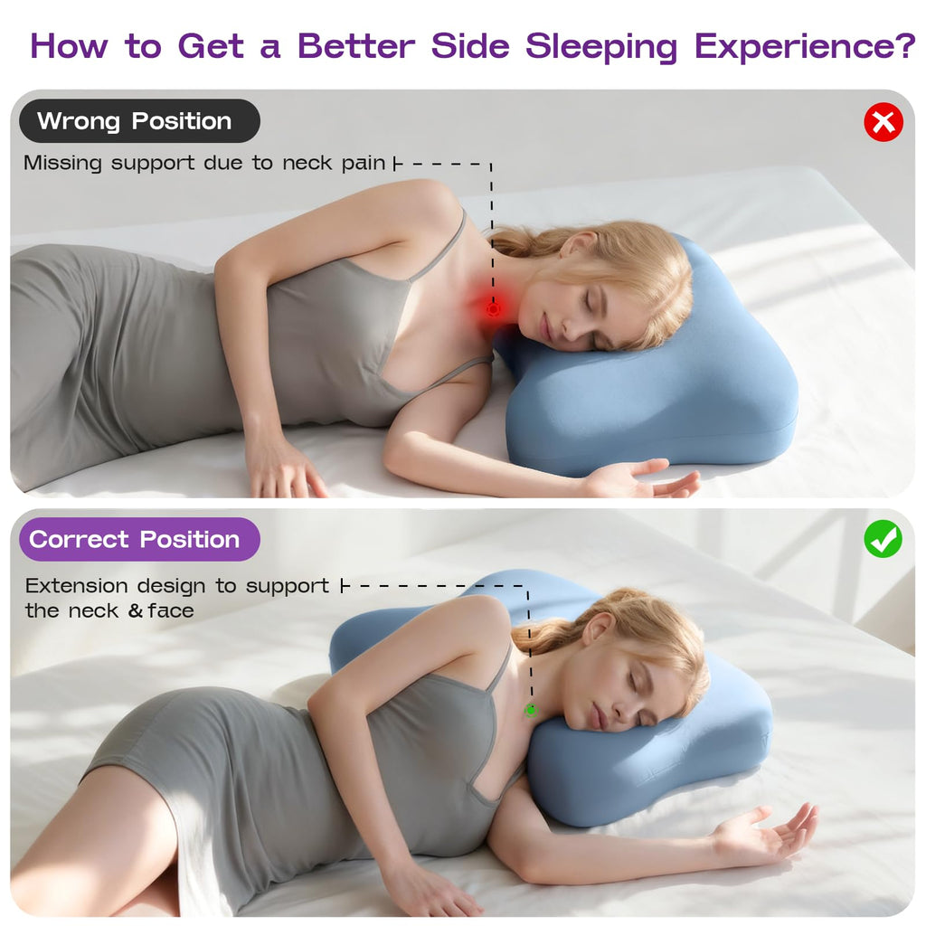 ZZ-WELL Side Sleeper Pillow - Patented Cervical Neck Pillow for Sleeping with Cooling Cover - High Loft Heavy Density Memory Foam Pillows for Side Sleepers & Broad Shoulders Adults (Blue)