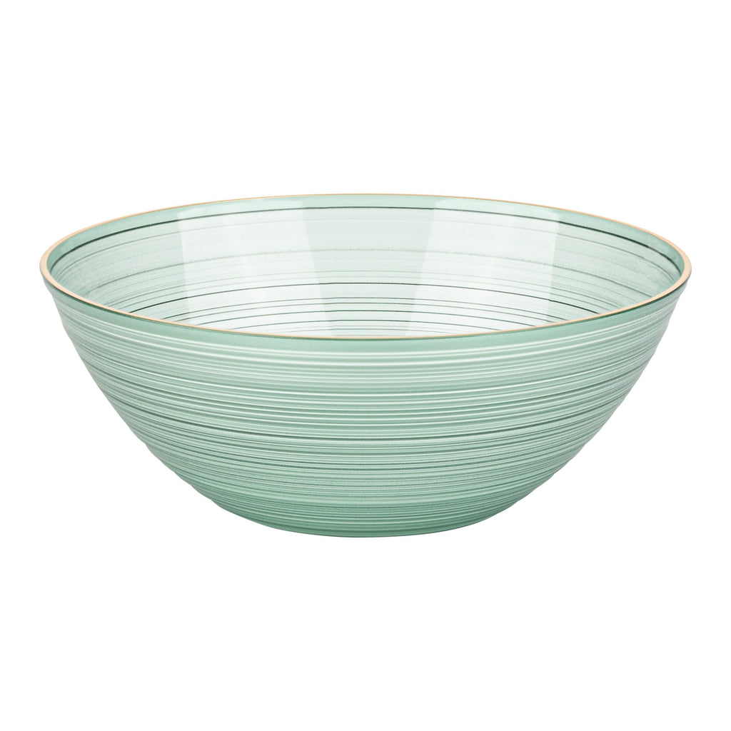PLASTICPRO 32 Pieces Crystal Design Plastic Bowls 16 ounce Gold Rim Elegant Disposable Plates, Transparent Green