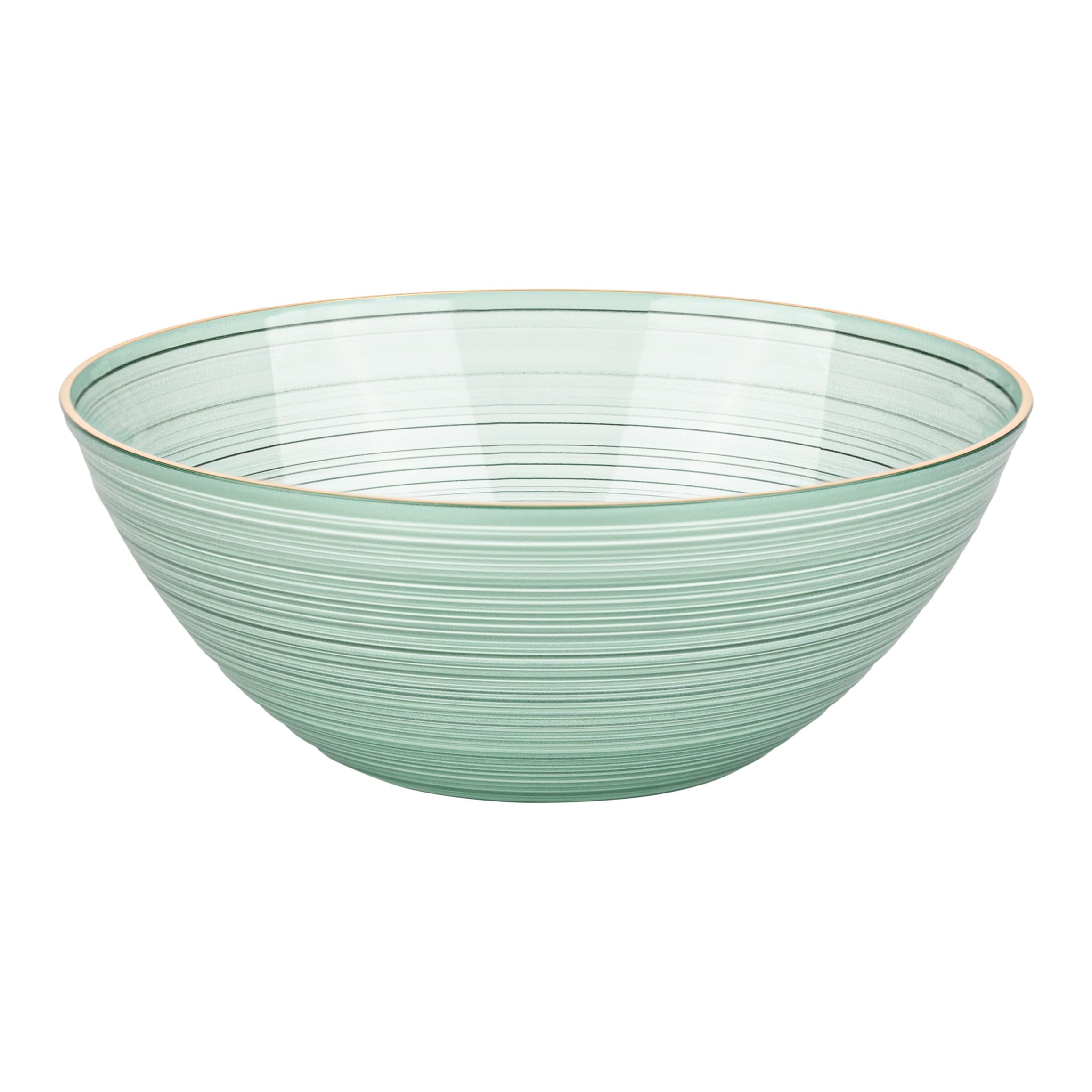 PLASTICPRO 32 Pieces Crystal Design Plastic Bowls 16 ounce Gold Rim Elegant Disposable Plates, Transparent Green