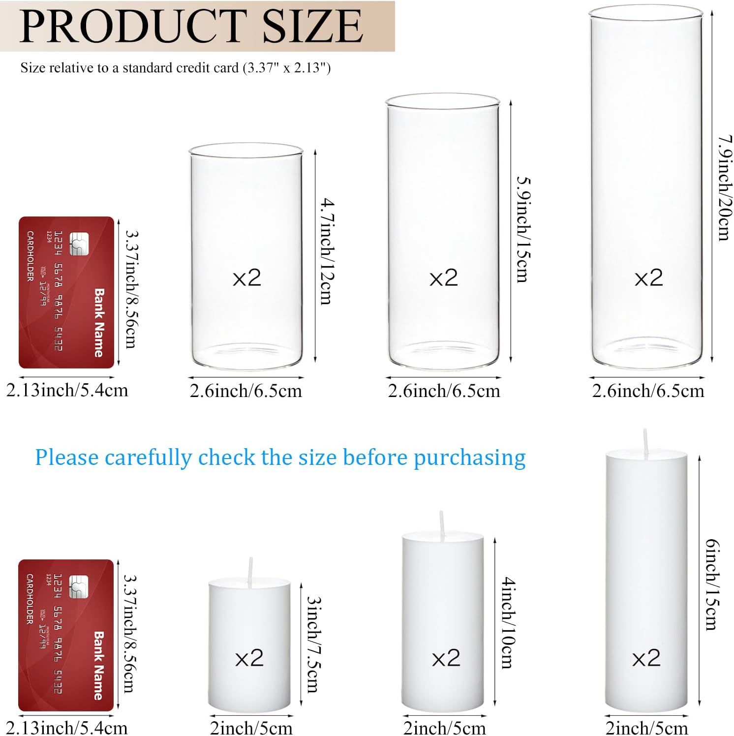 Regine Switzerland Set of 6 White Pillar Candles - Elegant Glass Hurricane Holders for Weddings & Home Decor