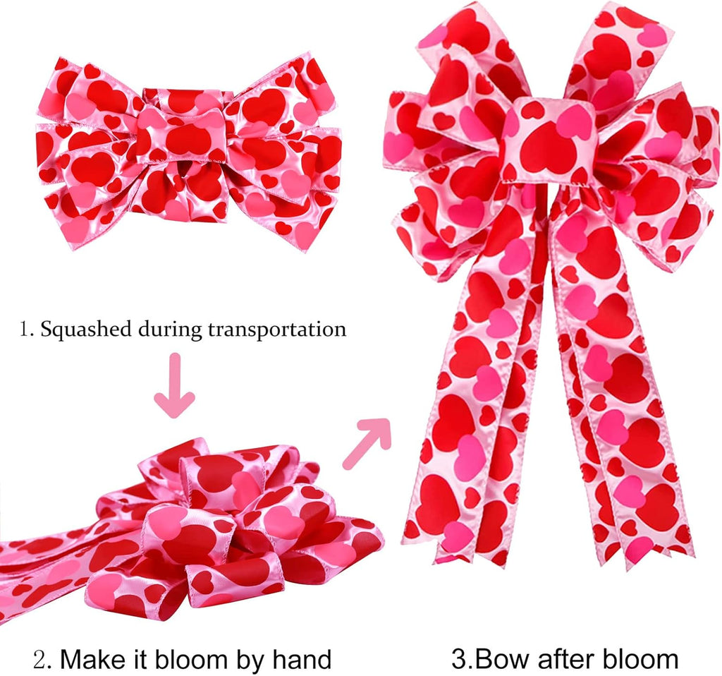 Valentine Tree Topper Bow by [Brand Name] - Large Red & Pink Heart Decorations | 11.4”x19.6” for Holiday Decor
