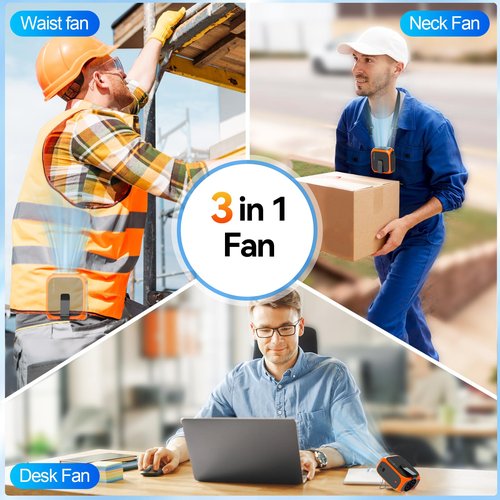 16000RPM Portable Waist Fan Clip on Wearable Belt Personal Fan, 14000mAh Minimum Gear Endurance Up to 24 hours, 3 Speed Neck Desk Fans, Wearable Body Shirt Belt Fans Outdoor, Worksite (Orange)