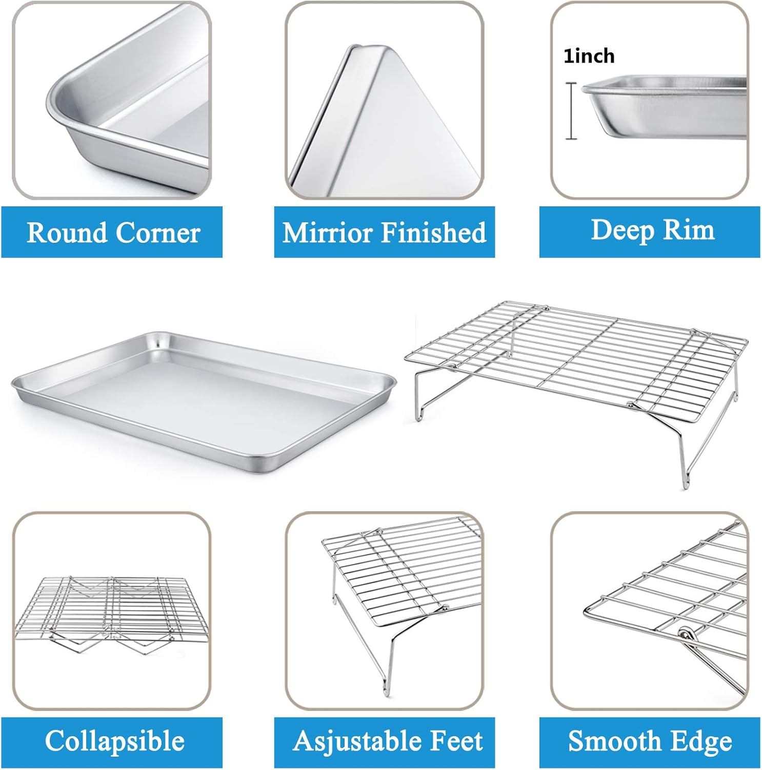 P&P CHEF 16-Inch Stainless Steel Baking Sheet Set - Includes 2 Pans & 2 Cooling Racks, Oven & Dishwasher Safe