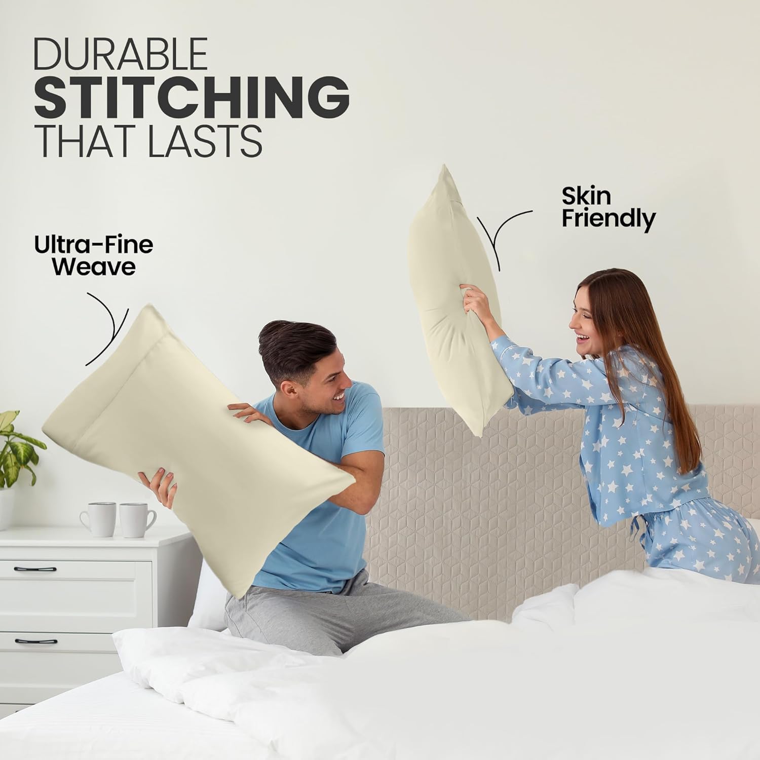 Utopia Bedding Queen Pillow Cases - Soft Brushed Microfiber - 2 Pack, Envelope Closure, Ivory 20x30 Inches