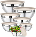 Stainless Steel Mixing Bowls Set by [Brand Name] - 7PCS Nesting Bowls with Lids for Baking & Meal Prep | Dishwasher Safe, Khaki