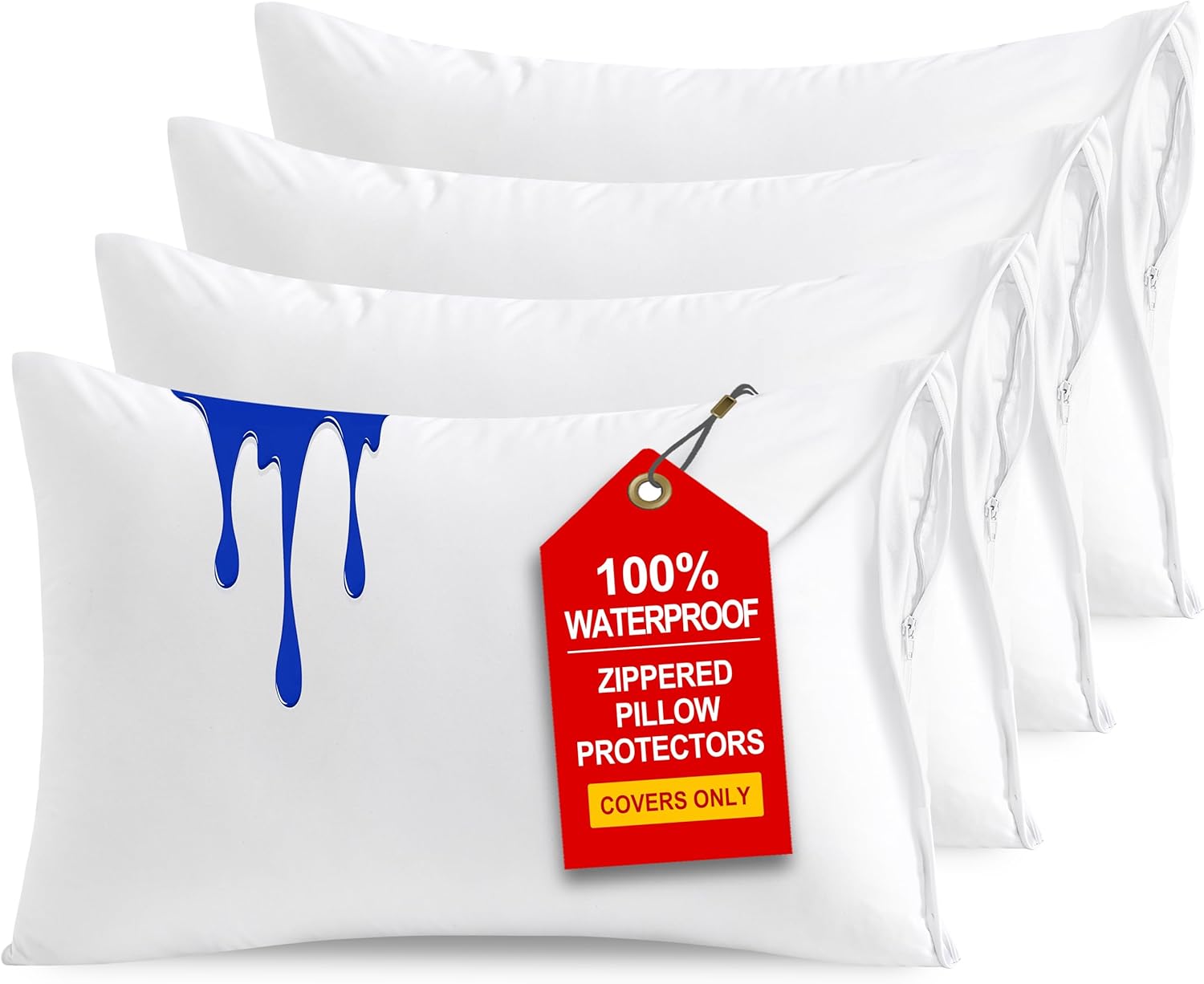NTBAY Waterproof Pillow Protectors - Super Soft Zippered Covers | 20x26 Inches | Pure White, 4 Pack