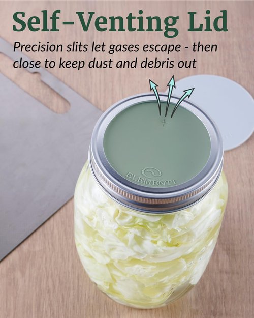 Elementi Mason Jar Fermentation Lids - Set of 4 Easy Grip Silicone Airlock Lids for Wide Mouth Mason Jars – Sauerkraut & Pickling Fermentation Kit – Self Burping Airlocks for Fermenting Kit