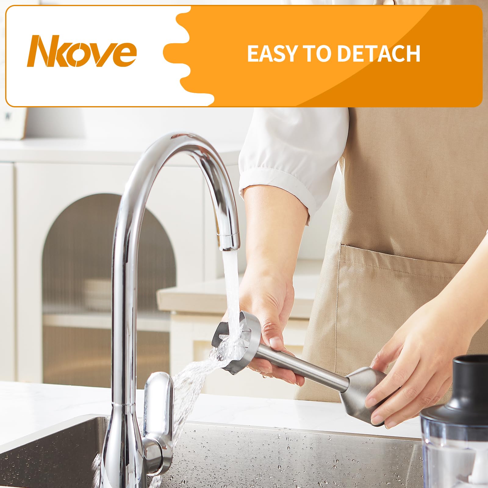 Nkove Immersion Blender Handheld Corded Hand Blenders 5 in 1 Set 800W, Stainless Steel Stick Blender Turbo Mode with 600 ml Mixing Beaker with Lid, 400 ml Chopper, Whisk, Milk Frother, BPA-Free