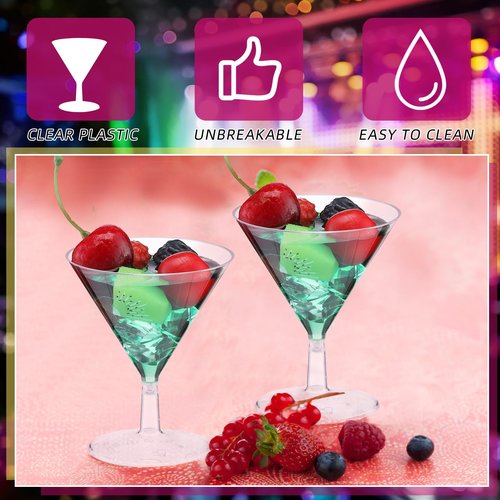 Yinkin 12 Pcs 2 oz Plastic Martini Glasses Disposable Clear Cocktail Dessert Parfait Glasses Unbreakable Mini Martini Cups for Wedding Party Bowl Wine Ice Cream (Stem)