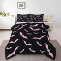 Erosebridal Halloween Bedding Set Full Size for Kids Boys Youth Pink Bats Comforter Set Happy Holiday Gothic Quilt with 2 Pillow Cases Spooky Animal Bedding Comforter Sets