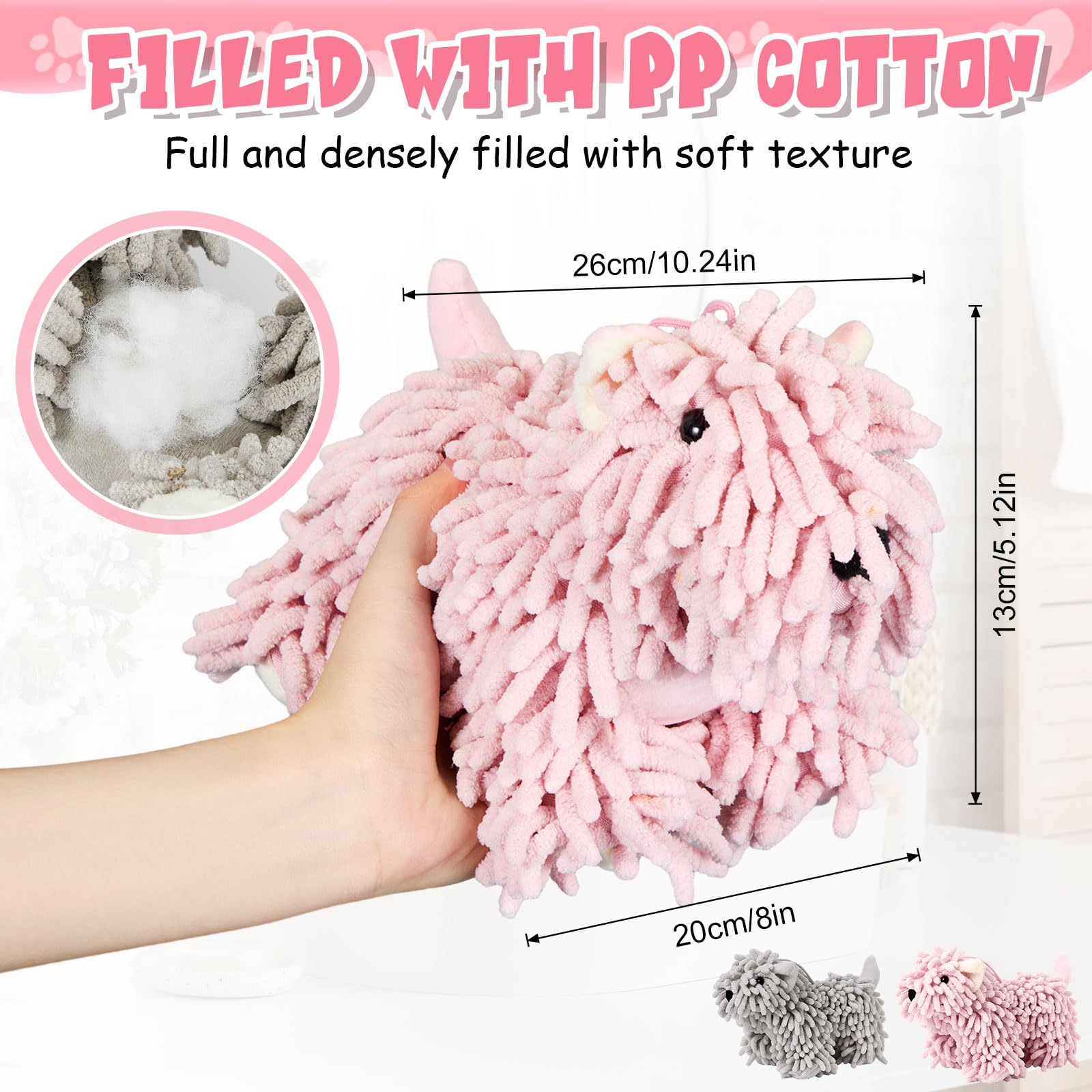 Tegeme 2 Pcs Chenille Dog Hand Towel Fuzzy Dog Towel Absorbent Microfiber Soft for Bathroom Kitchen Washstand (Grey Pink)