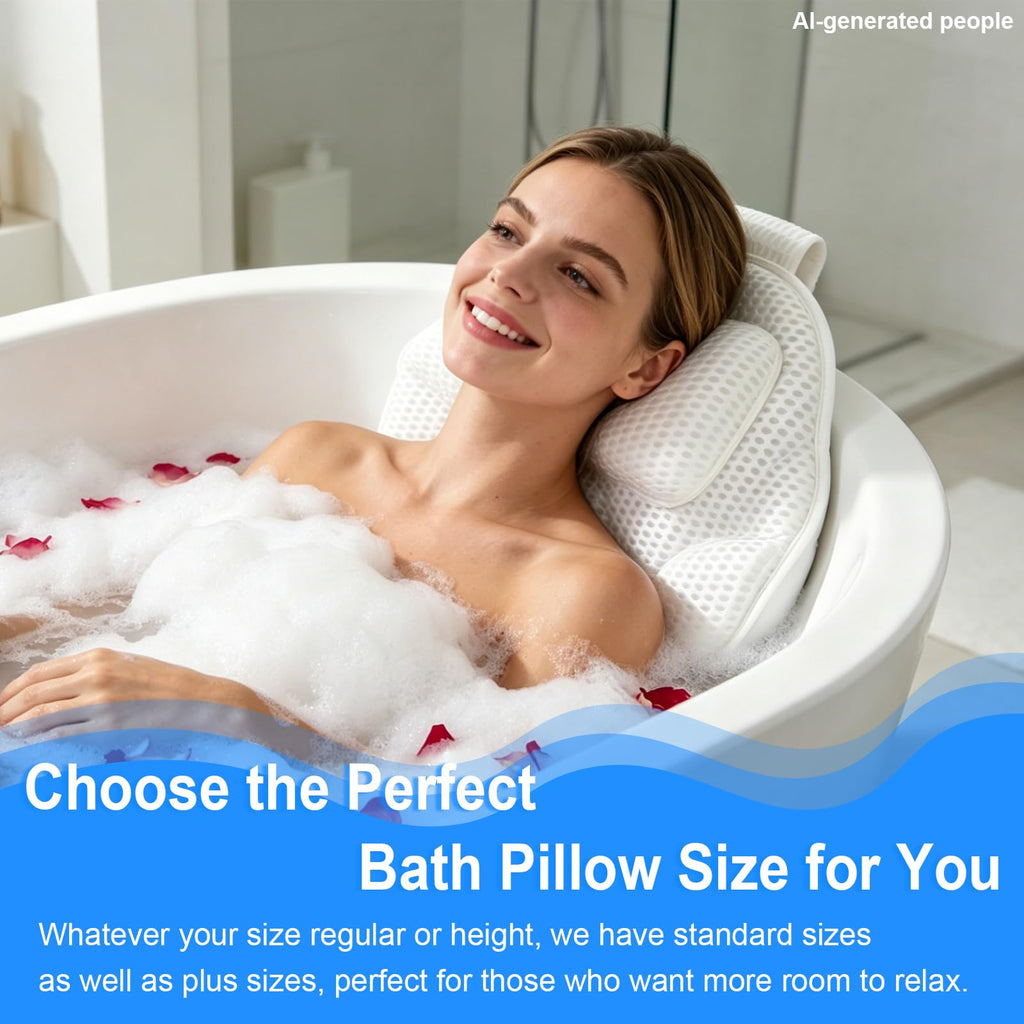 Extra Thick Petal-Shaped Bath Pillow for Head, Neck and Backrest, Extra Thick, Polyester, White, Anti-Slip Suction Cups, Washable, Luxury Spa Bathroom Accessories (Standard Store Size)