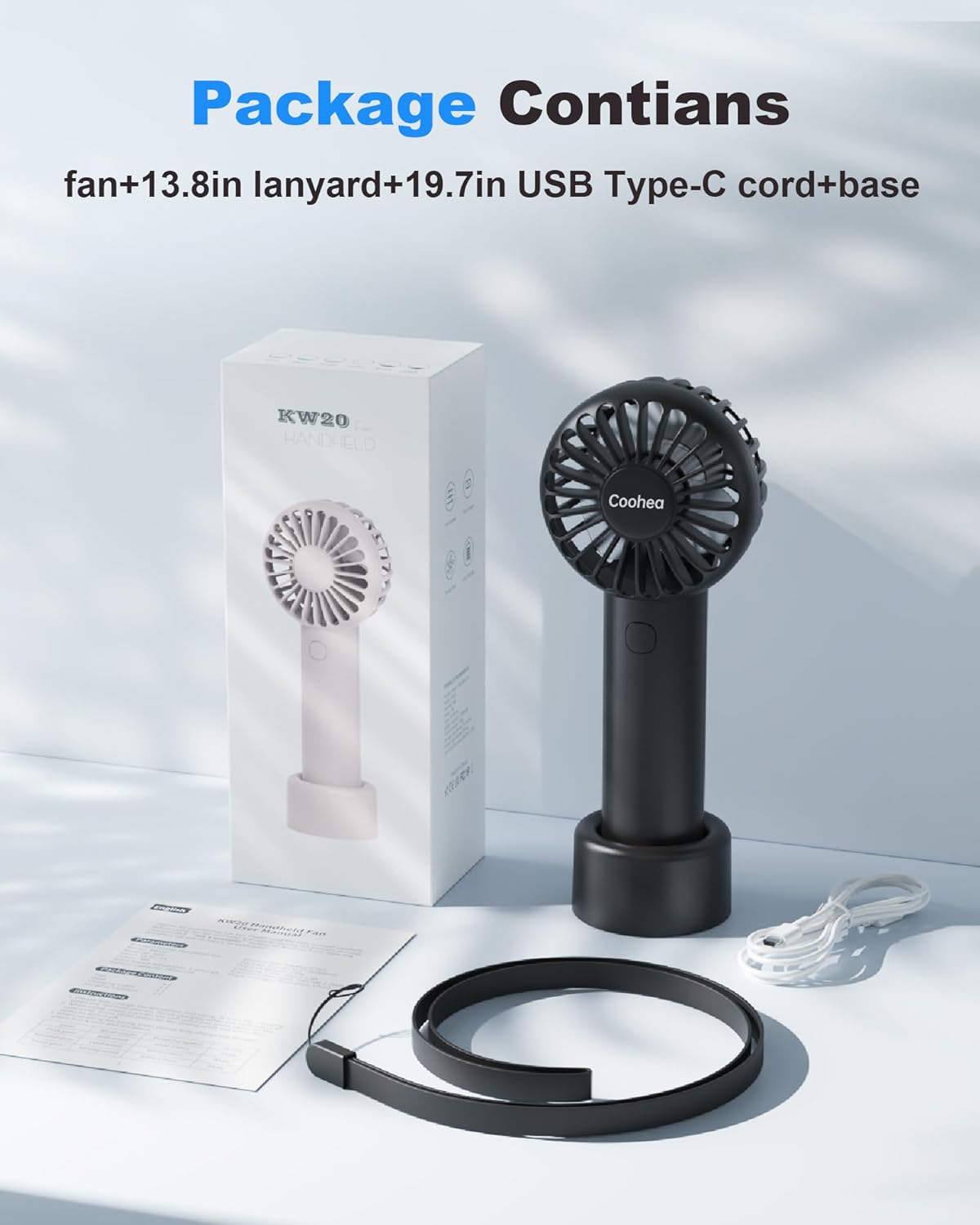 Skiennix Mini Handheld Fan - USB Rechargeable, 3-Speed Portable Design for Travel & Makeup - Black