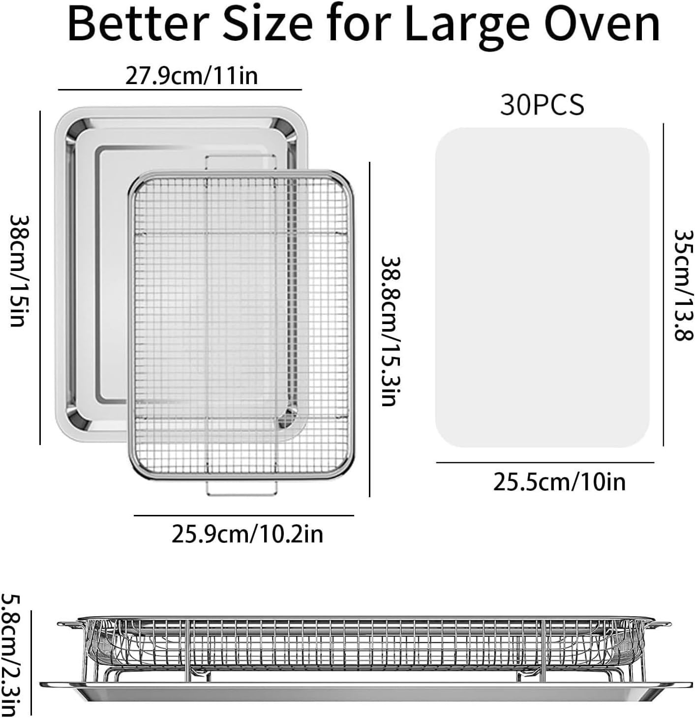 OPENICE Large Air Fryer Basket - 15.3" x 11.0" Stainless Steel Tray with 30 Parchment Papers for Baking & Grilling