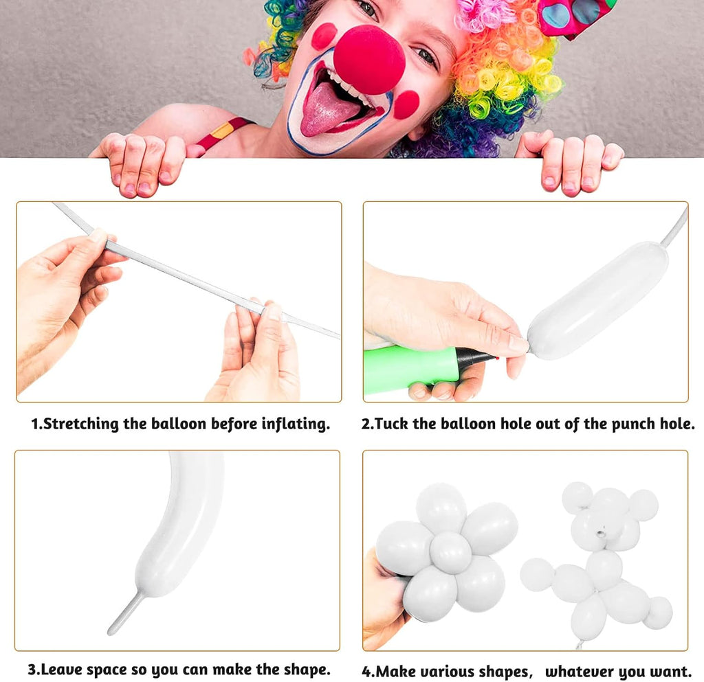 White 260 Balloons by [Brand Name] - Thick Latex for Twisting & Arch Tying | 100pcs for Kids' Parties & Weddings