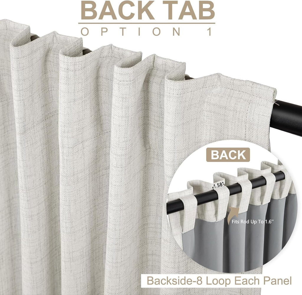 Skiennix 100% Blackout Linen Curtains - Thermal Insulated Drapes, 50" W x 108" L, Beige | 2 Panels Set