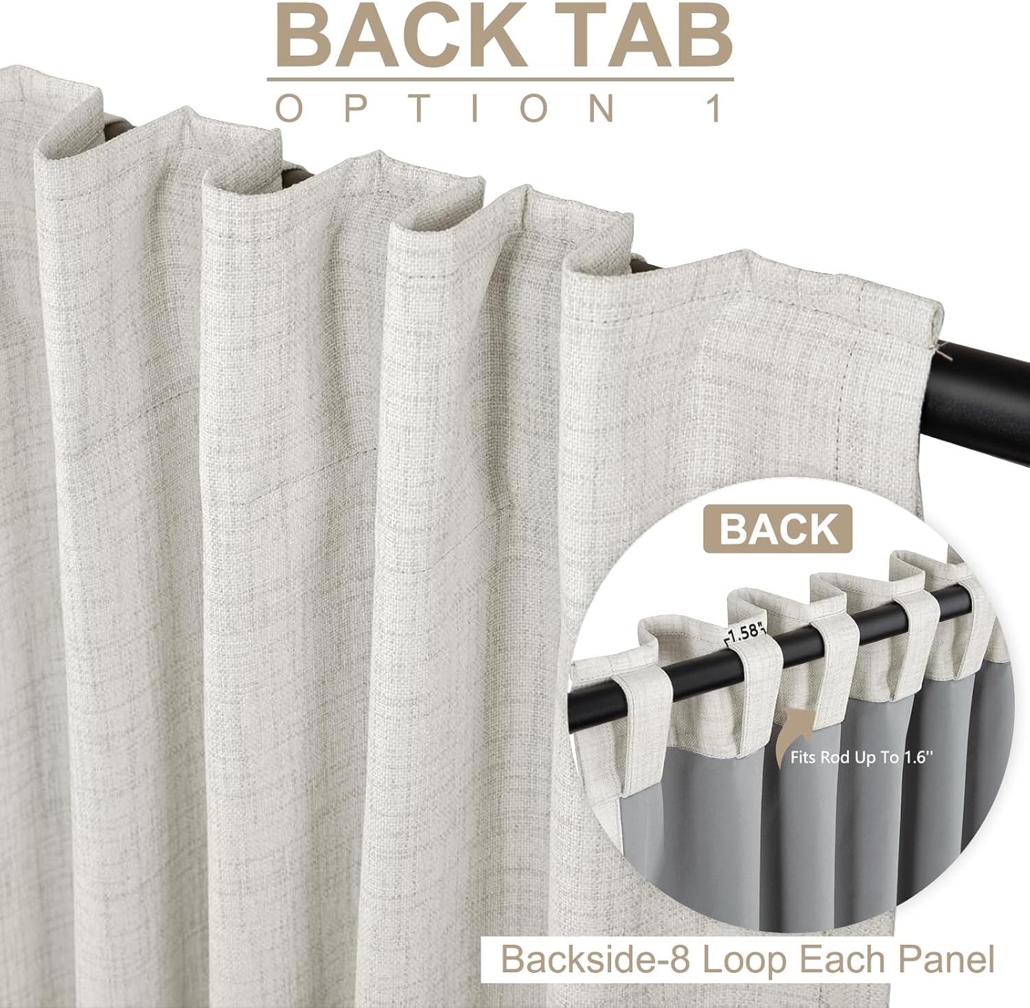 Skiennix 100% Blackout Linen Curtains - Thermal Insulated Drapes for Bedroom | 50" W x 90" L, Beige