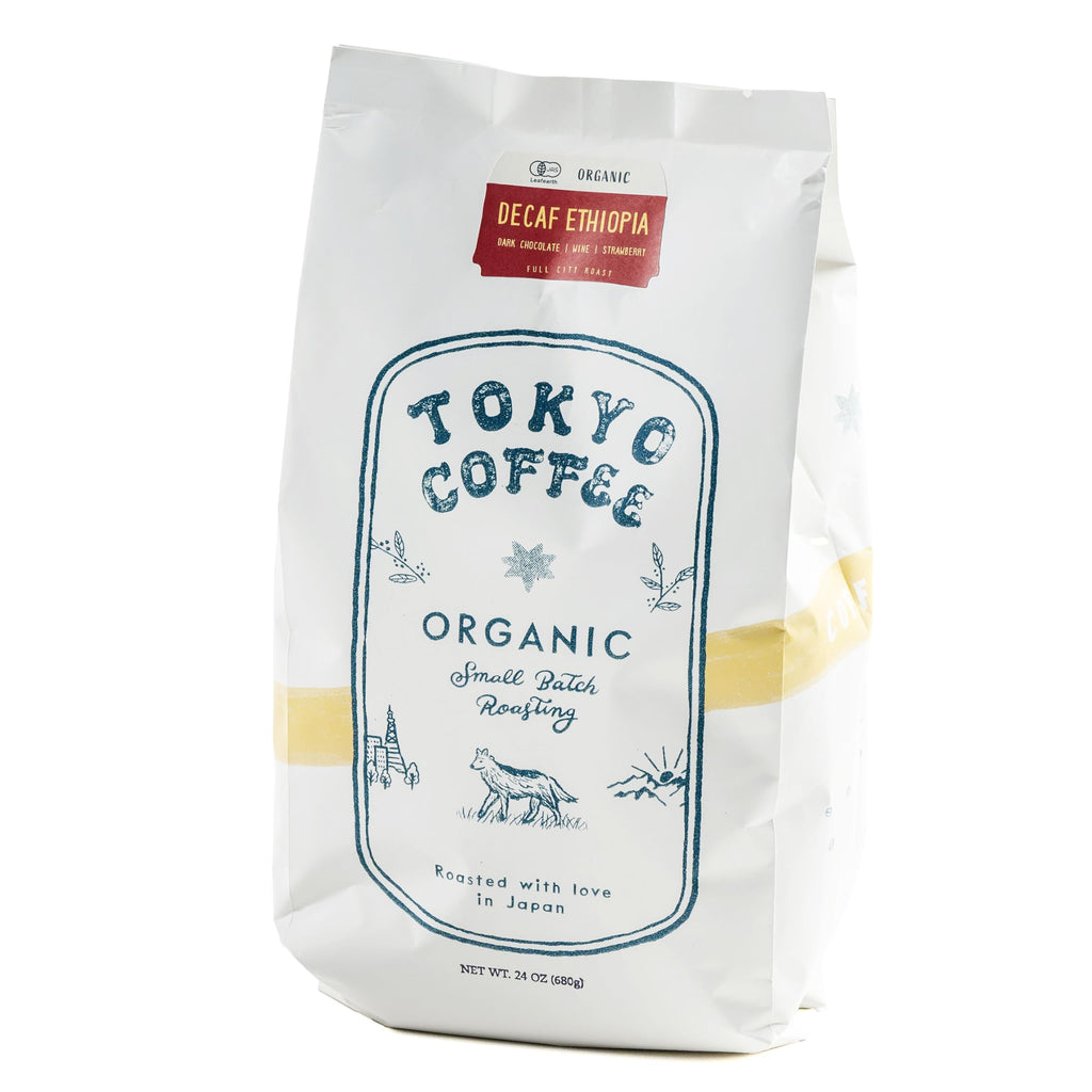 TOKYO COFFEE Organic Decaf Ethiopian Coffee Beans – 24oz Whole Bean, Medium Dark Roast (Full City), Mountain Water Process, Sidamo Guji, Dark Chocolate, Smooth & Balanced Flavor