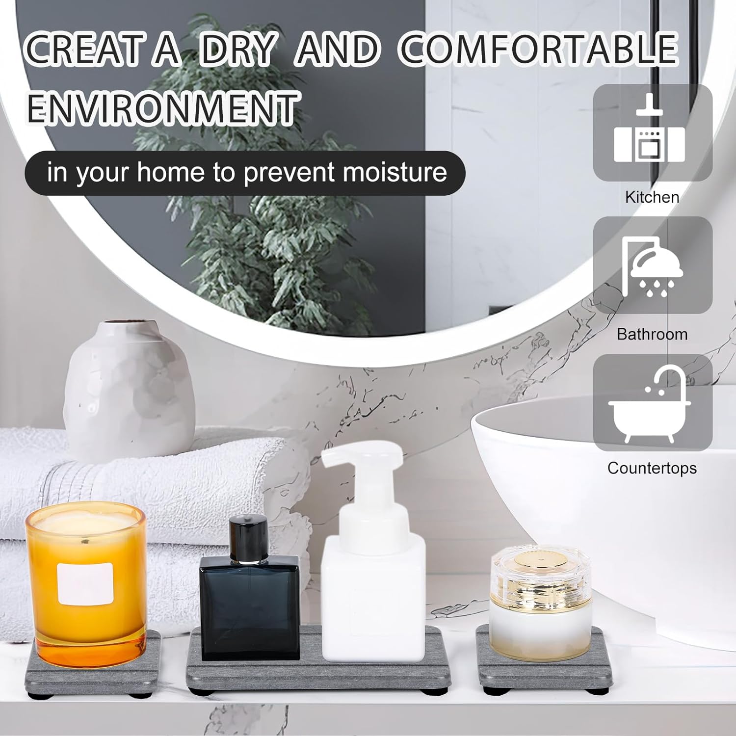 Skiennix Stone Drying Tray - Fast Drying Diatomite Soap Tray for Bathroom & Kitchen | 4PCS Set