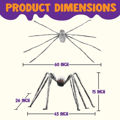 JOYIN Halloween Outdoor Decorations Giant Spider, Scary Large Spider Props for Yard Lawn Halloween Outside Decor and Indoor Party Decor, Gray (Standing Height is 15 inches)