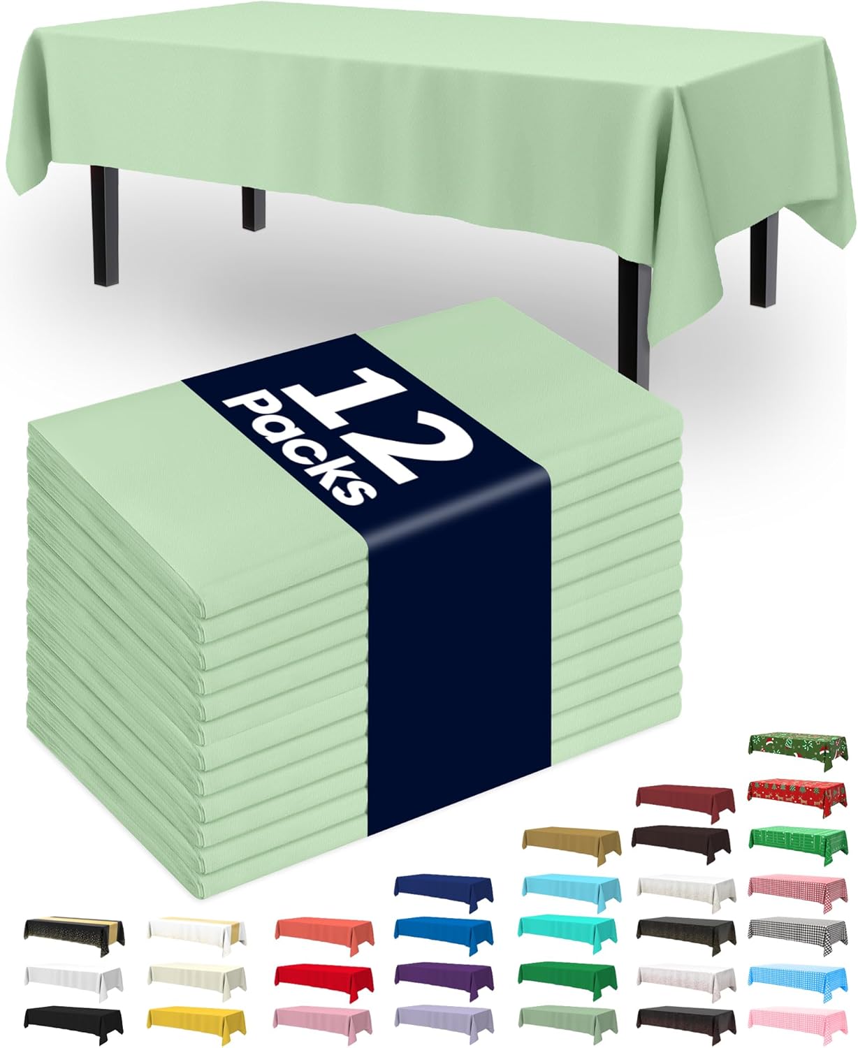 Pureegg Disposable Plastic Tablecloths - 12 Pack, 54 x 108 Inch, Leakproof Sage Green for Easter Parties