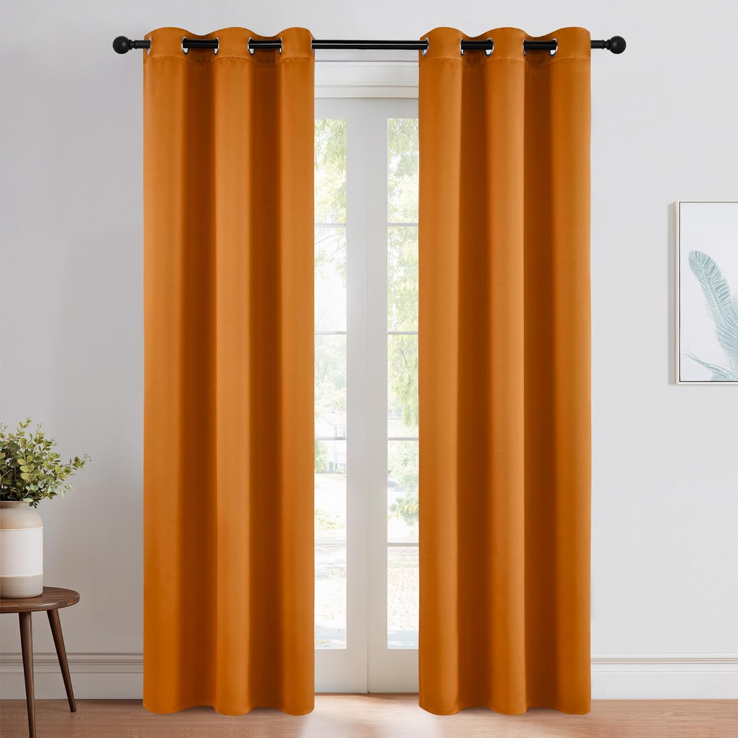 NICETOWN Room Darkening Cafe Curtains - Faux Silk Blackout Drapes for Small Windows | 42" x 84", Orange, 2 Panels