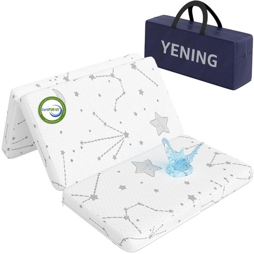 YENING Trifold Pack and Play Mattress Pad Foldable 38x26 Waterproof Baby Mattress for Pack N Play Matress Topper Breathable 1" Thick