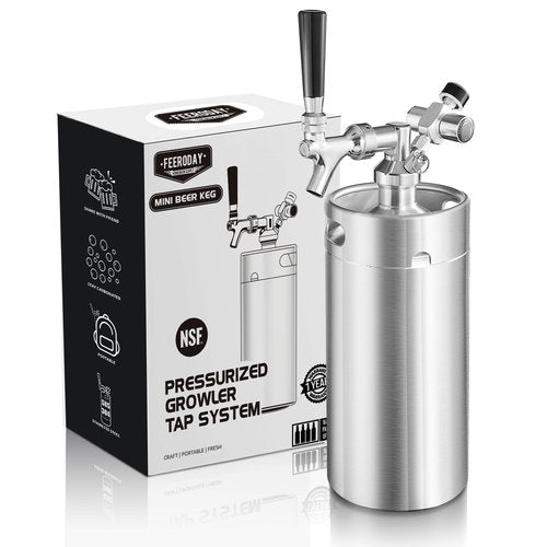 Ferroday Mini Keg Growler Tap System, 128Oz Mini Beer Growler, Stainless Steel Home Draft Beer Dispenser With Faucet&Co2 Regulator, Portable Beer Tap System Keep Beer Fresh And Carbonation