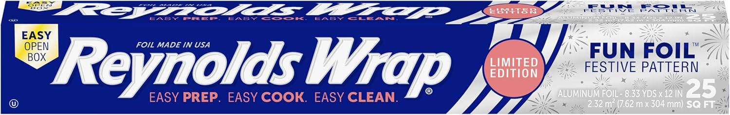 Reynolds Wrap Fun Foil - Festive Firework Pattern Embossed Aluminum Foil Roll | 25 Sq. Ft. for NYE Celebrations