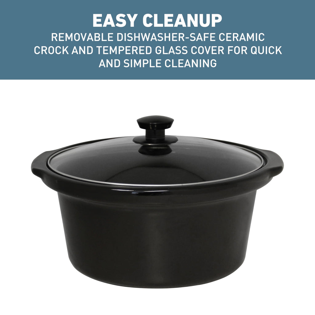 West Bend Slow Cooker 4-Quart Manual Crockery Style with Dishwasher Safe Oval Ceramic Crockpot and Glass Lid Two Temperature Settings Plus Keep Warm, 210-Watts, Black