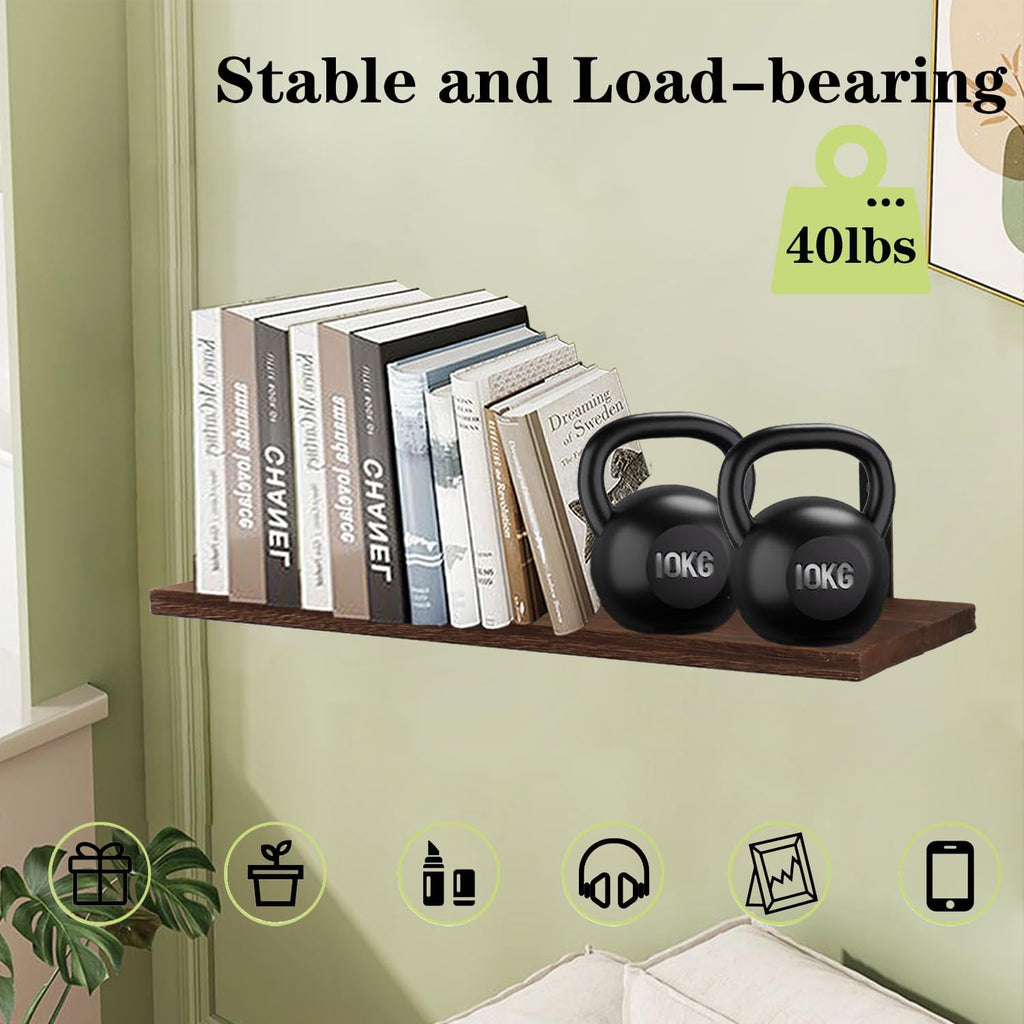 Regine Switzerland Floating Shelves - Wall Mounted Bathroom Organizer with Storage Basket & Towel Rack | Dark Brown, Set of 4, 16 in