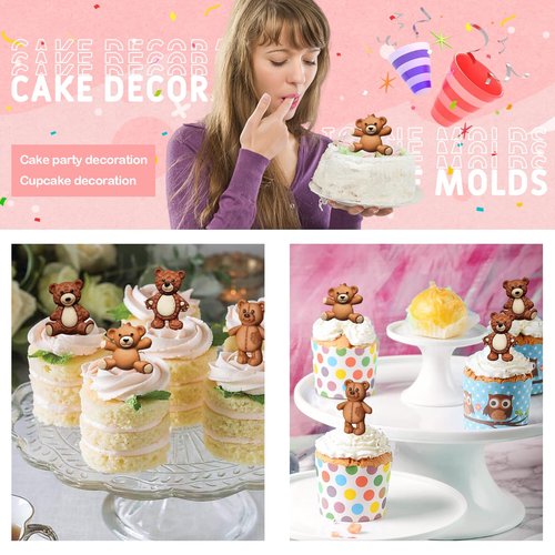 MEMOVAN Bear Silicone Fondant Mold 3pcs Bears Candy Chocolate Molds For Teddy Bear Cake Decoration Cupcake Topper Polymer Clay Resin Epoxy Gum Paste Mold