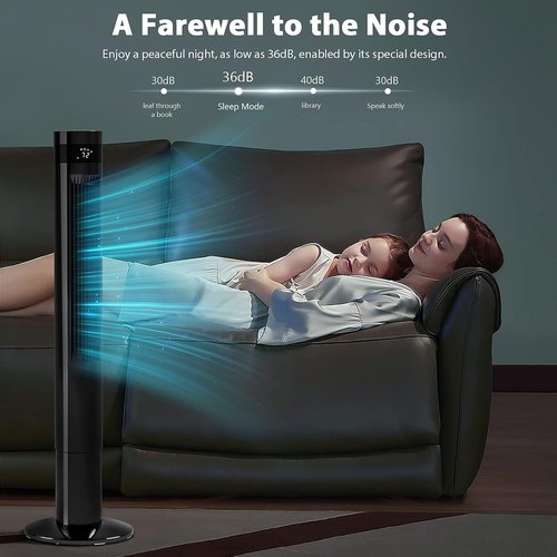 Antarctic Star Tower Fan - Portable 43'' Bladeless Oscillating Fan with Remote Control | Quiet Cooling, 12H Timer, 3 Speeds, Black