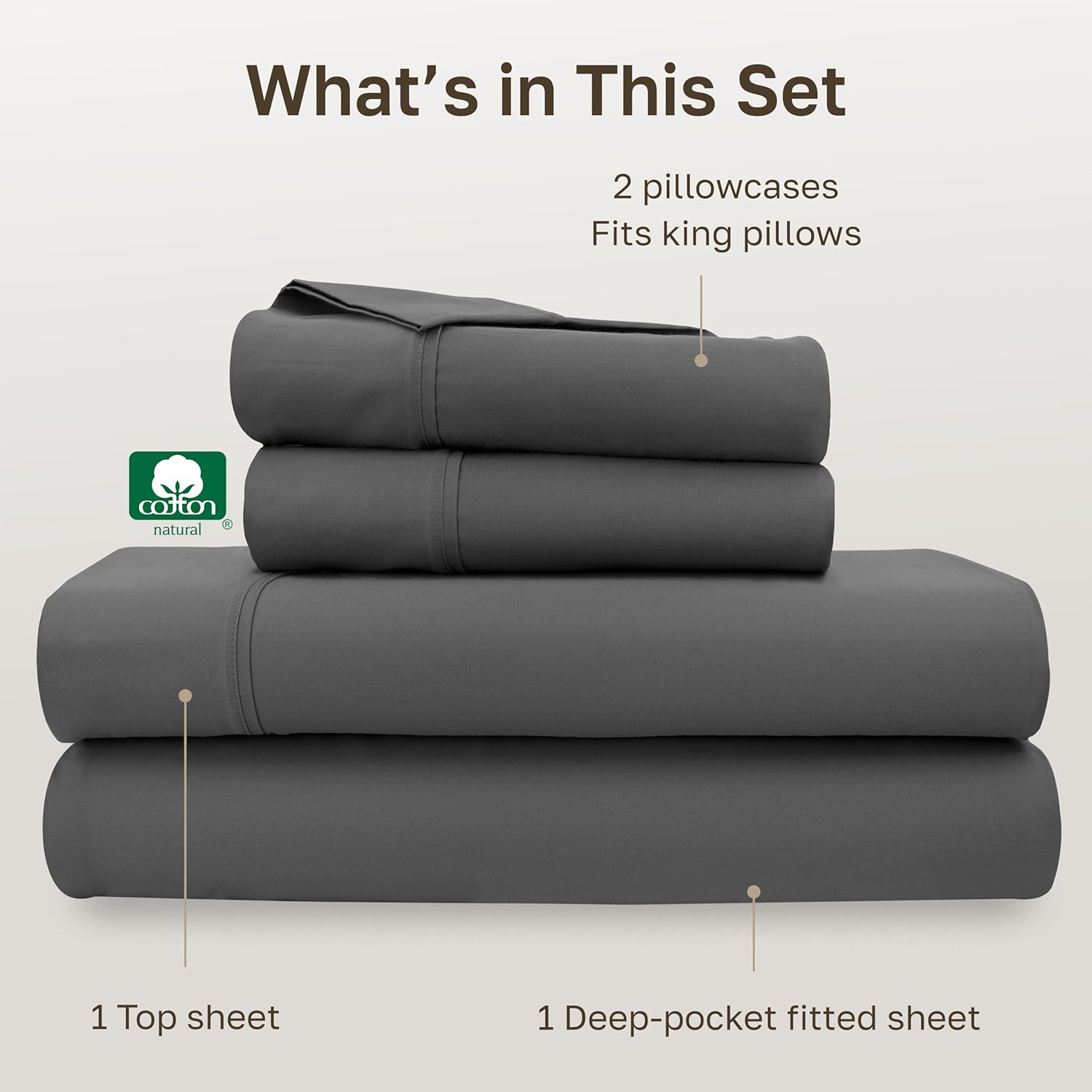 California Design Den King Sheet Set - 100% Soft Cotton, 400 Thread Count, Silky Smooth Sateen, Deep Pockets - Grey