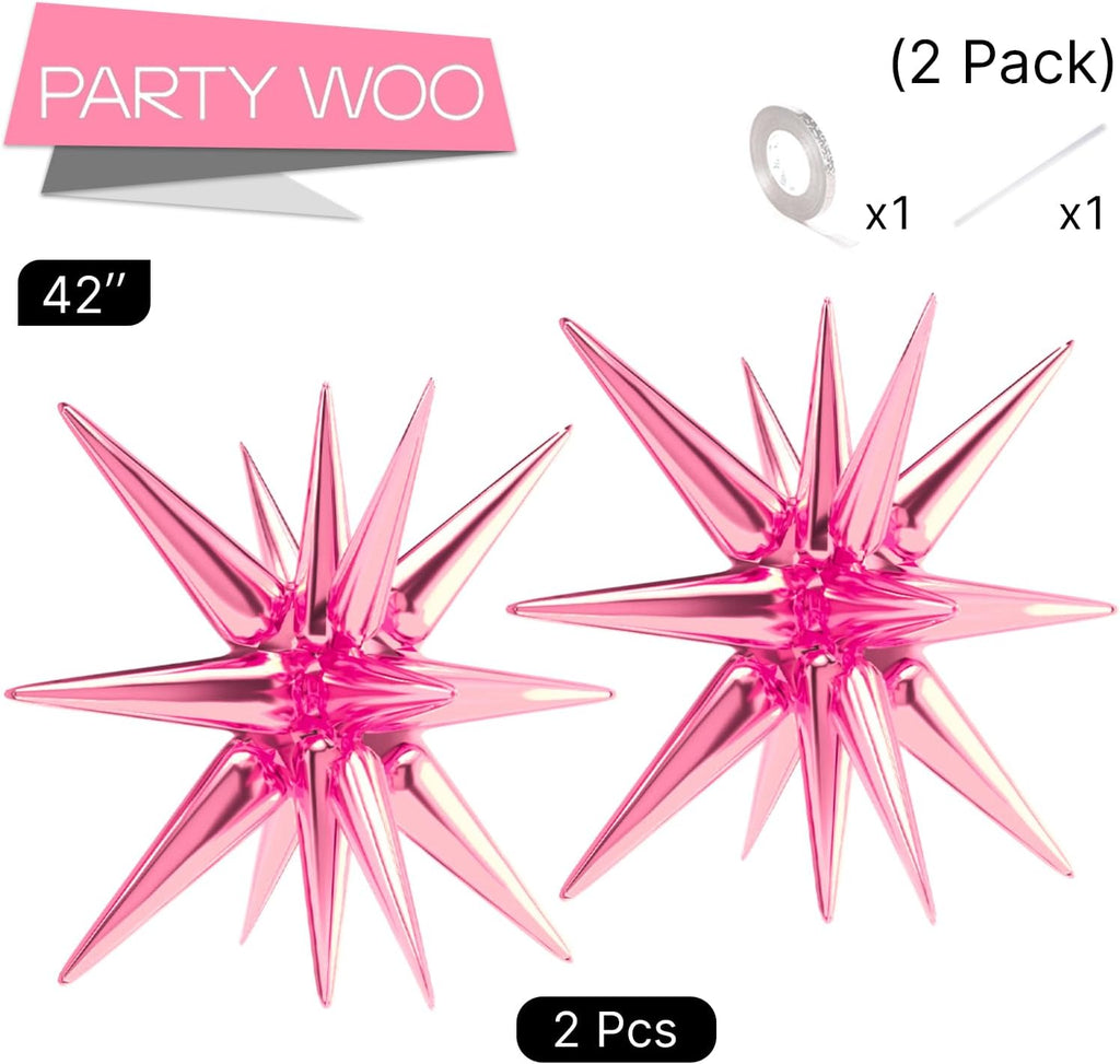 PartyWoo Pearl Pink Star Foil Balloons - 42 Inch Large Mylar Balloons for Birthday & Baby Showers