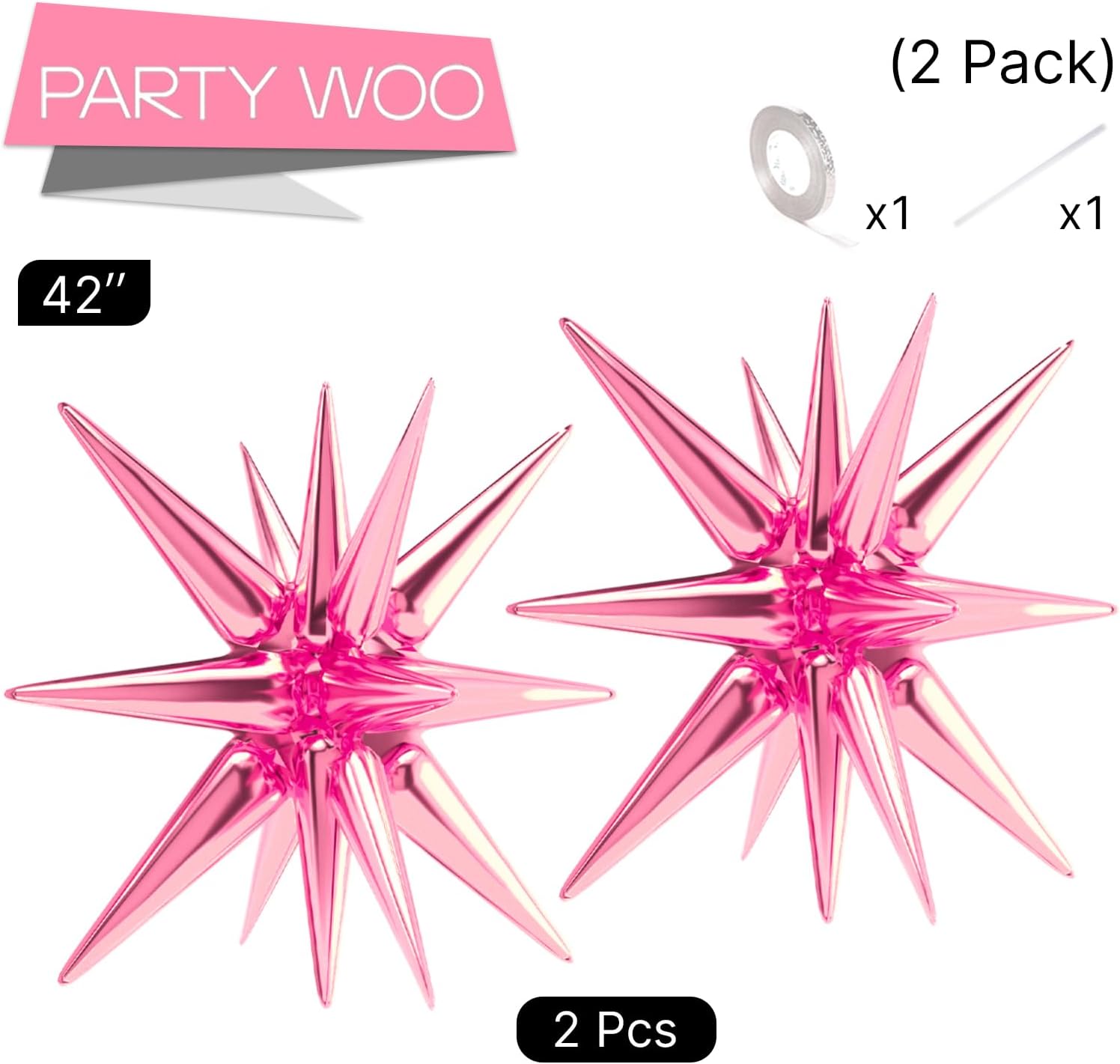 PartyWoo Pearl Pink Star Foil Balloons - 42 Inch Large Mylar Balloons for Birthday & Baby Showers
