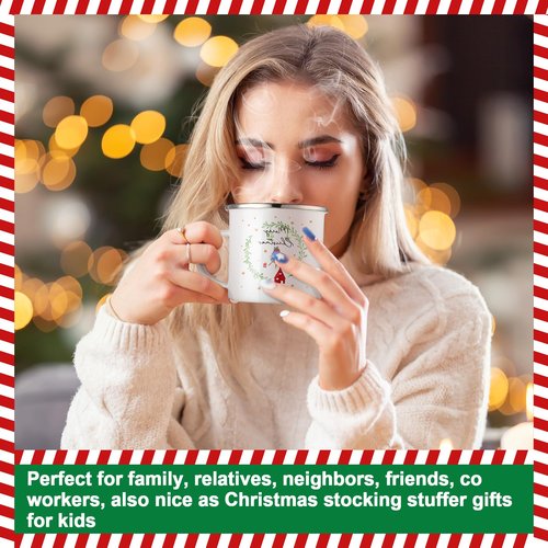 Mifoci 16 Pcs Christmas Enamel Coffee Mugs with Silver Rim - 12oz Xmas Hot Chocolate Mugs for Winter Gifts