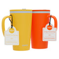 Copco Cone Desk Mug, 16 oz (Set of 2) - Double Wall Insulated Mugs with Handle, Reusable Tumbler Set with Twist-Off Spill Resistant Lid, BPA-Free, Microwave & Dishwasher Safe (Orange/Mustard)